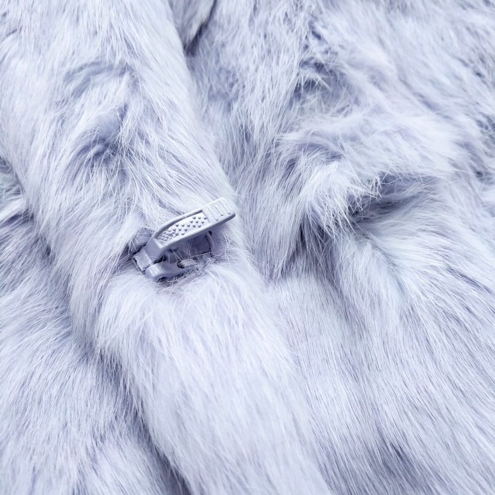 Lilac Genuine Rabbit Fur Coat with Belt Size S - Picture 3 of 8